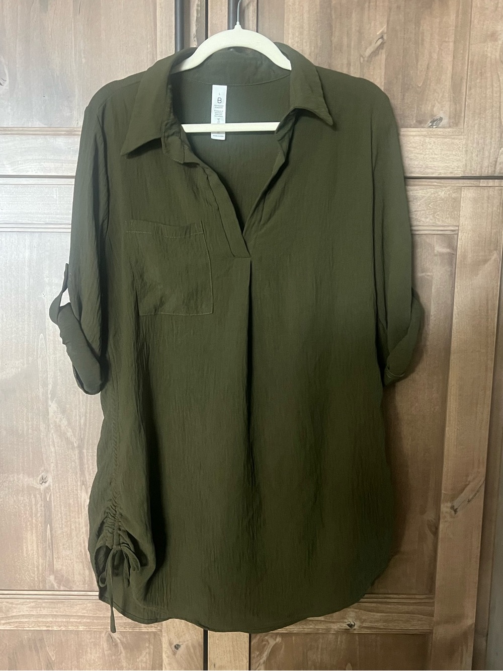 Relaxed V-neck Olive Green Women's Swim Tunic Top
